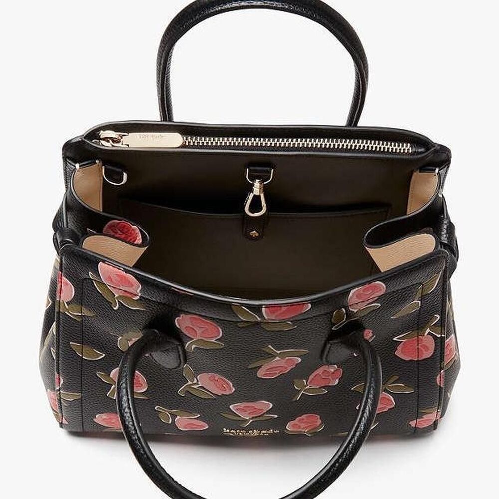 Kate Spade Pink and Black Rose Leather Satchel Handbag - Picture 4 of 6